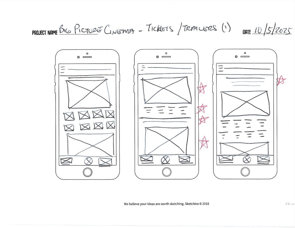 Big Picture Cinema Wireframes - Tickets/Trailers 1