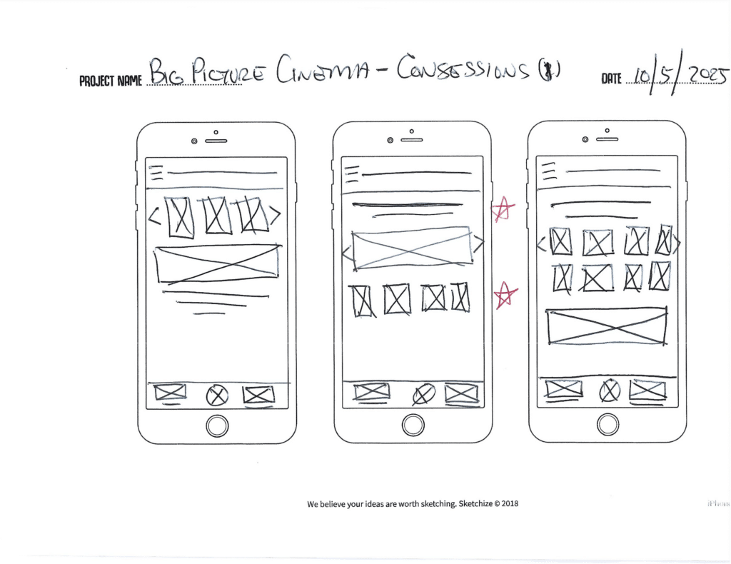 Big Picture Cinema Wireframes - Concesiones 1