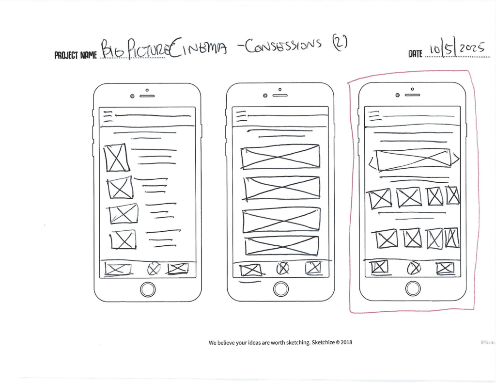 Big Picture Cinema Wireframes - Concesiones 2