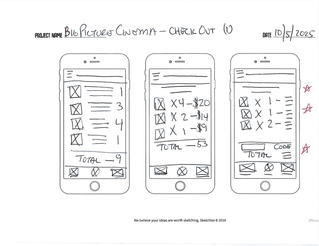 Big Picture Cinema Wireframes - Check Out 1